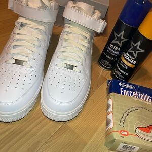 BRAND NEW! Nike Air Force Ones White High-Top Sneakers with Accessories